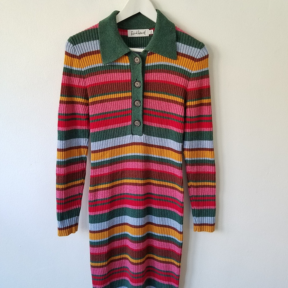 Rachel Antonoff Polo Rib Knit Sweater Dress In Multi Color Striped Size Small - Picture 4 of 10